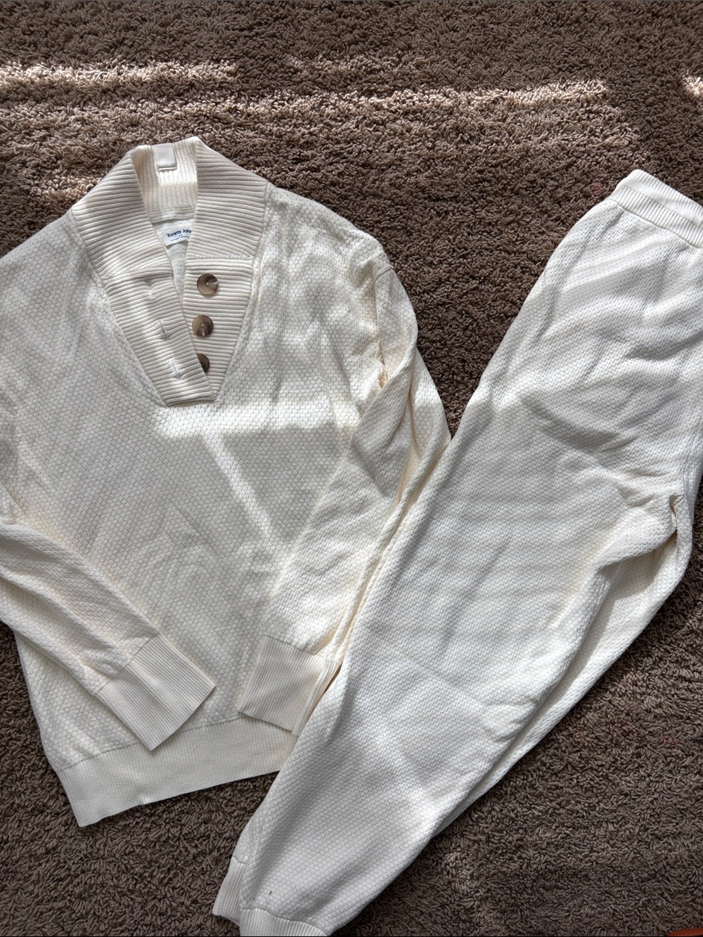 Tommy John Cream Knit Button-Neck Jumpsuit & Romper Set